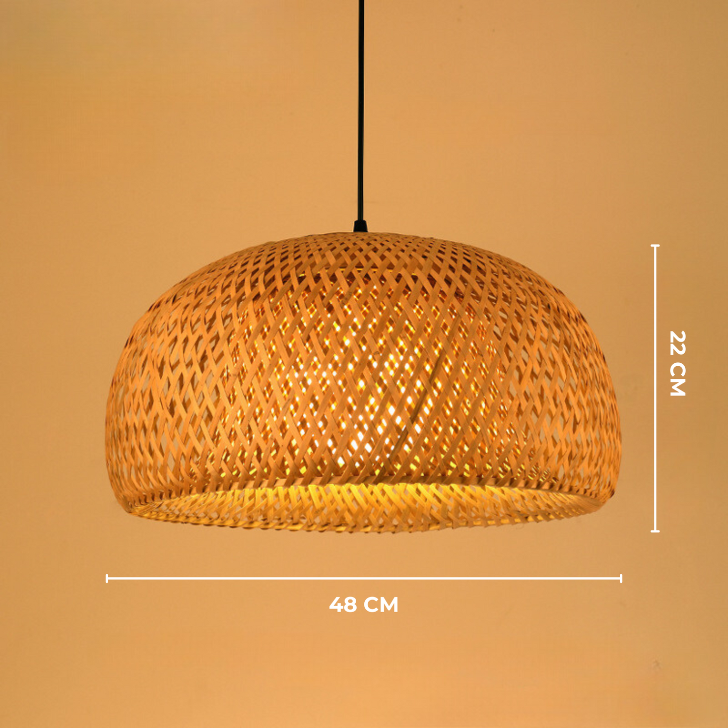 Handgemaakte Rotan Hanglamp voor Eettafel – Verstelbare Bamboe Lamp tot 120 cm in Japandi Stijl 22 x 48cm