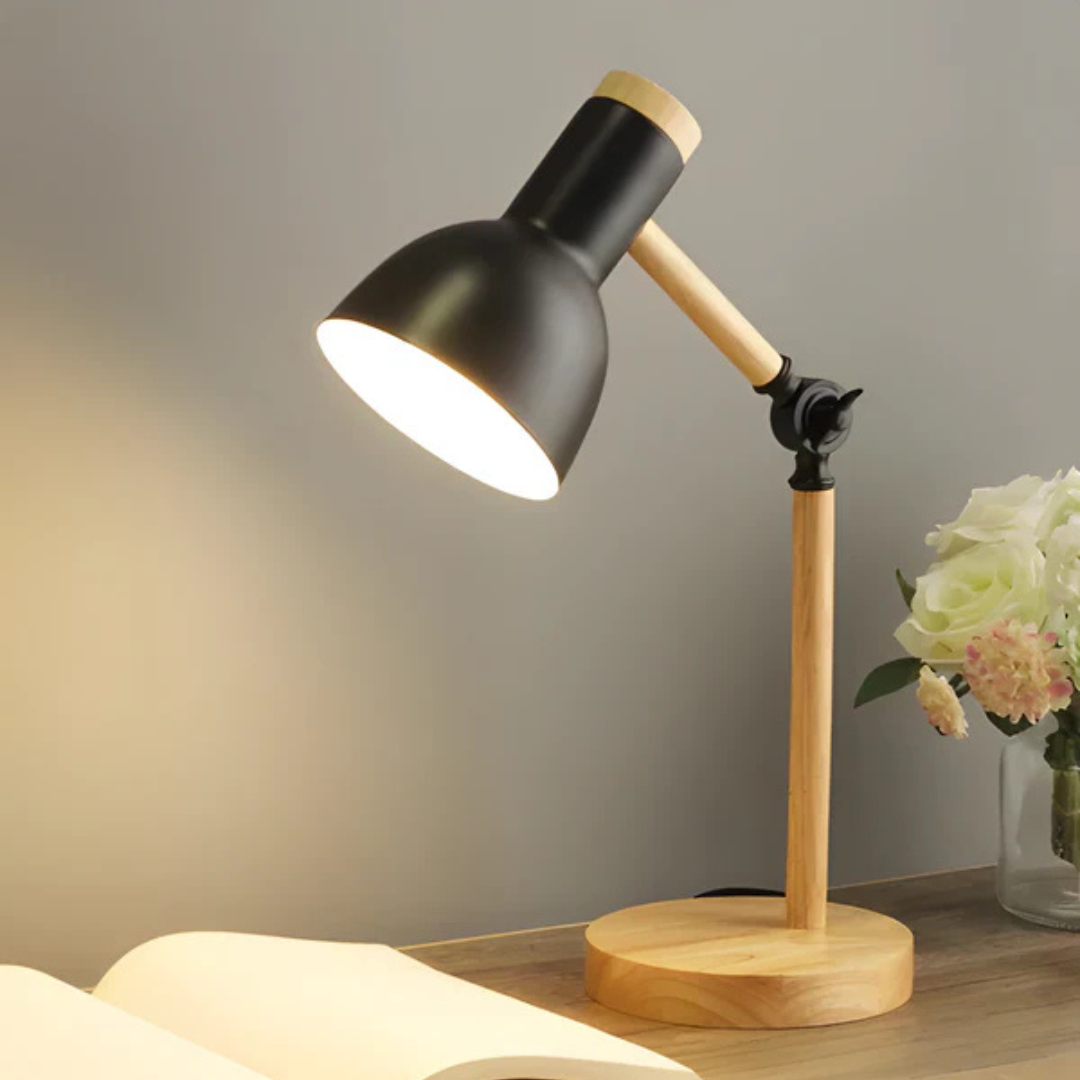 Verstelbare Oplaadbare Tafellamp van Hout – Bureaulamp Zwart