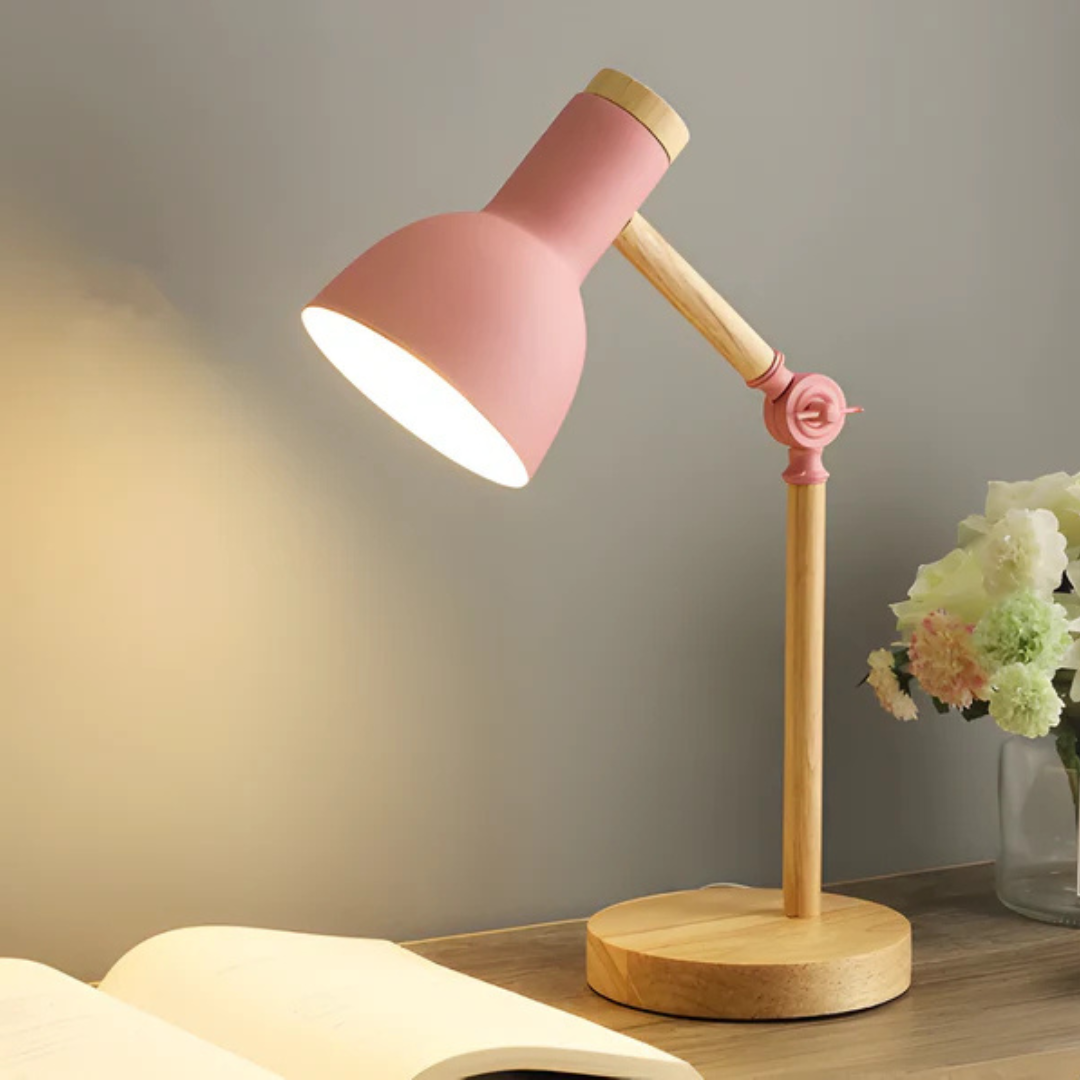 Verstelbare Oplaadbare Tafellamp van Hout – Bureaulamp Roze