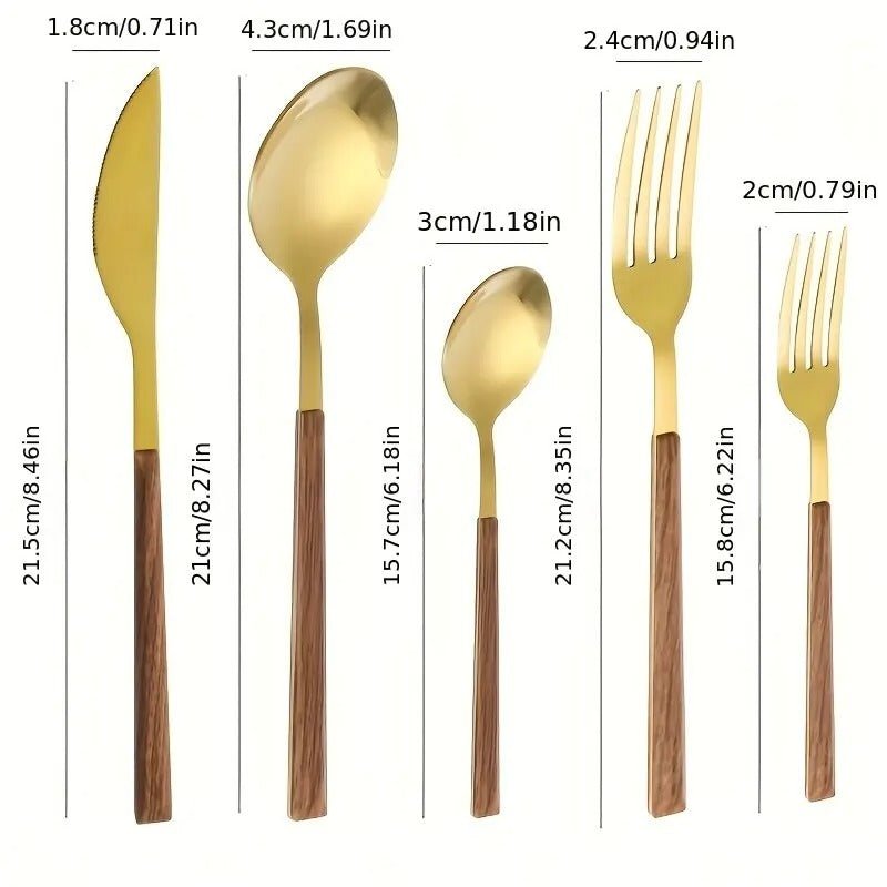 30-delige Gouden Bestekset met Houten Handvat en Elegante Afwerking 8