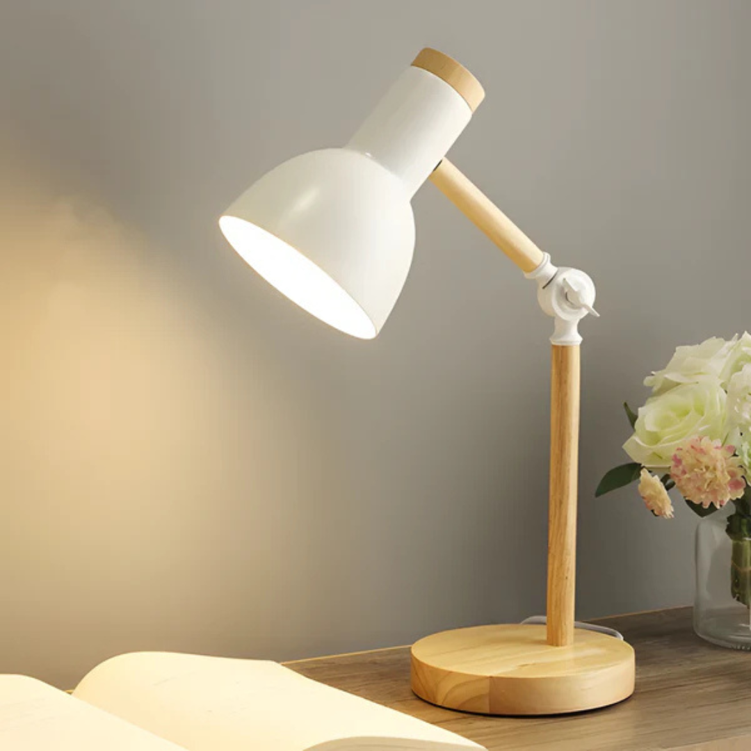 Verstelbare Oplaadbare Tafellamp van Hout – Bureaulamp Wit