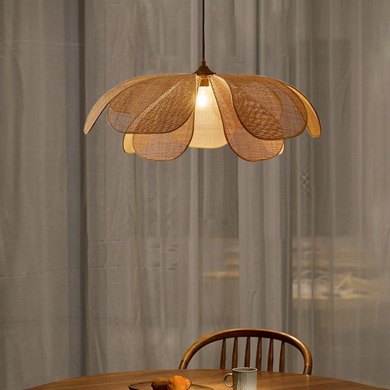 Hanglamp Scandinavisch Bloemvorm Gewoven Bamboe Eettafel