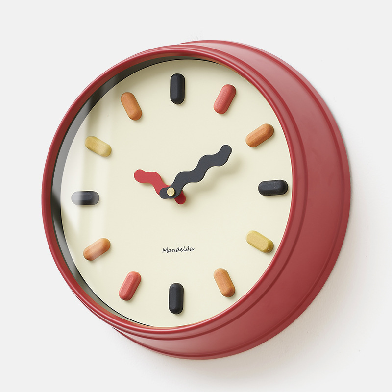 3D Scandinavische Wandklok met Stille Beweging 33 cm Rood Met glazen frame