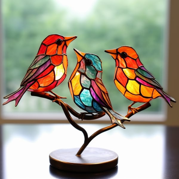 Elegante Vogel Ornamenten van Metaal - Decoratie op Eettafel 3 vogels (versie 2)