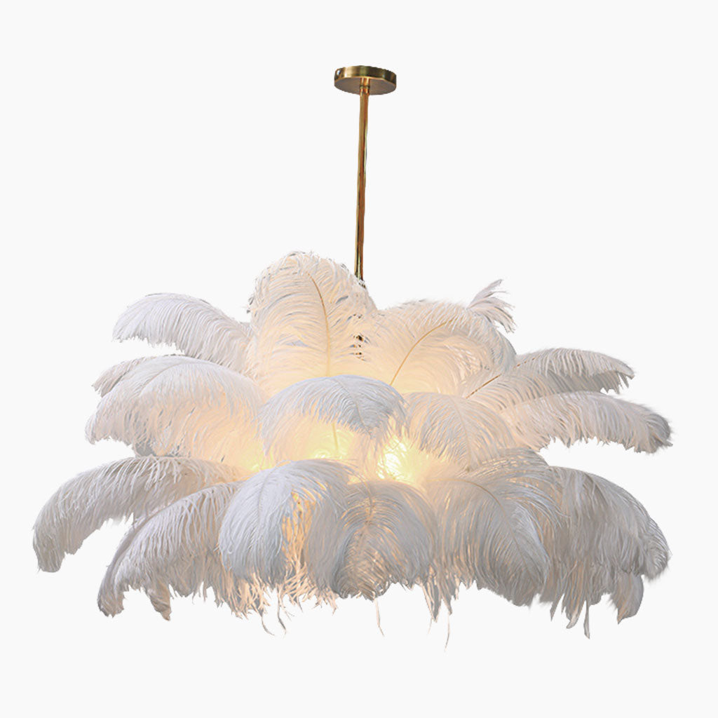 Artistieke LED Plafondlamp Kroonluchter met Struisvogelveren – Plafondlamp voor Slaapkamer en Woonkamer 0