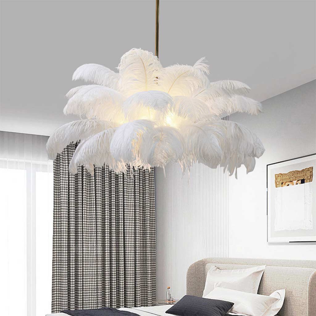 Plafondlamp Kroonluchter Modern met Struisvogelveren Wit