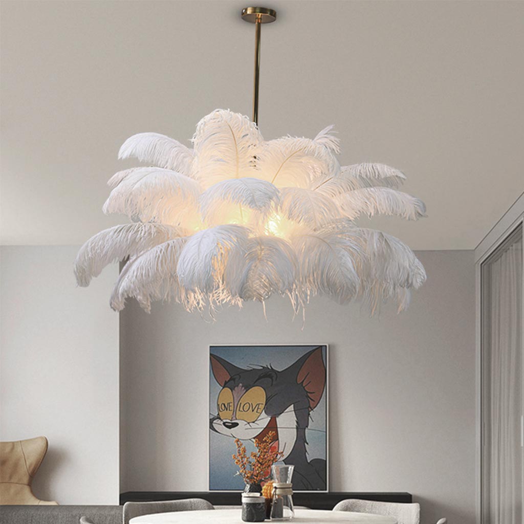 Plafondlamp Kroonluchter Modern met Struisvogelveren Wit