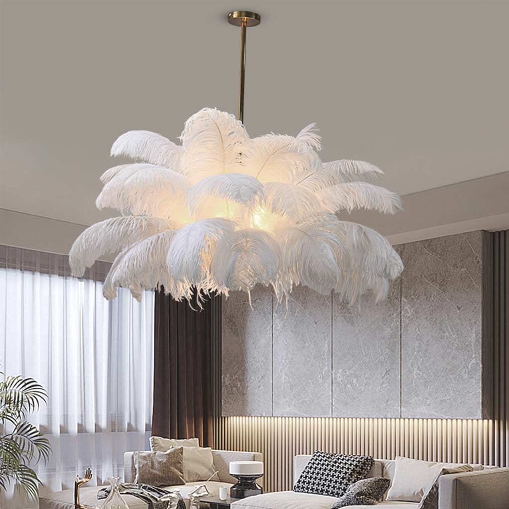 Artistieke LED Plafondlamp Kroonluchter met Struisvogelveren – Plafondlamp voor Slaapkamer en Woonkamer 3