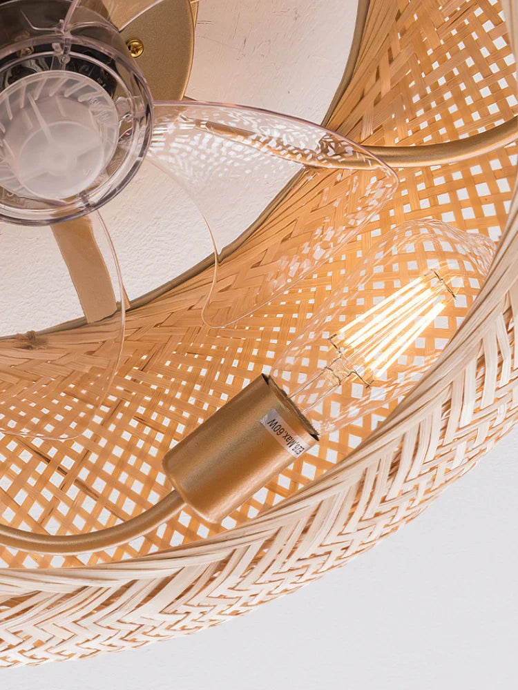 Ronde Handgeweven Bamboe Plafondlamp