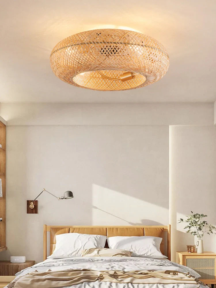 Ronde Handgeweven Bamboe Plafondlamp