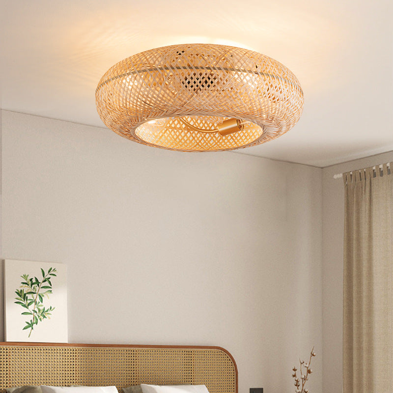 Ronde Handgeweven Bamboe Plafondlamp