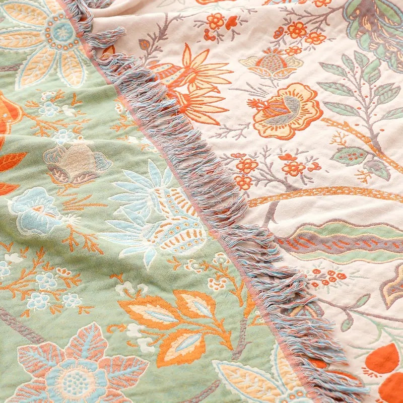 Boho Katoenen Dekentje met Bloemenprint – Decoratief en Geschikt voor Woonkamer, Slaapkamer, Buiten 5