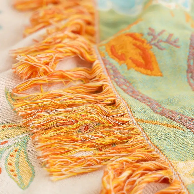 Boho Katoenen Dekentje met Bloemenprint – Decoratief en Geschikt voor Woonkamer, Slaapkamer, Buiten 6