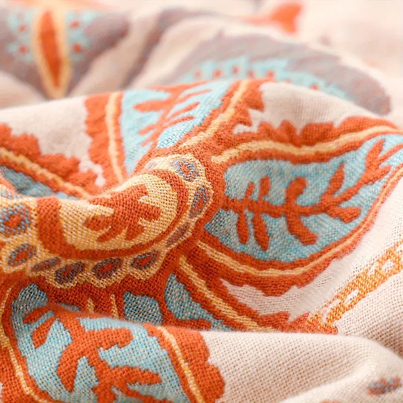 Boho Katoenen Dekentje met Bloemenprint – Decoratief en Geschikt voor Woonkamer, Slaapkamer, Buiten 7