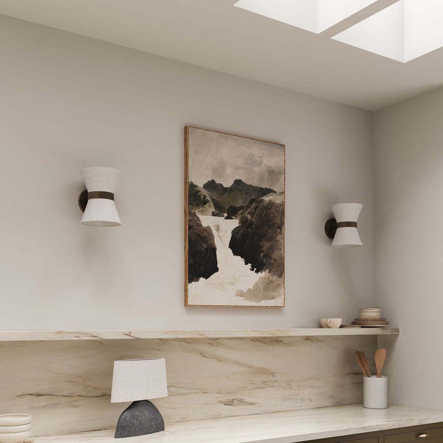 Bronzen Wandlamp met Natuurlijke Linnen Kap en Elegante Afwerking voor Binnengebruik 6
