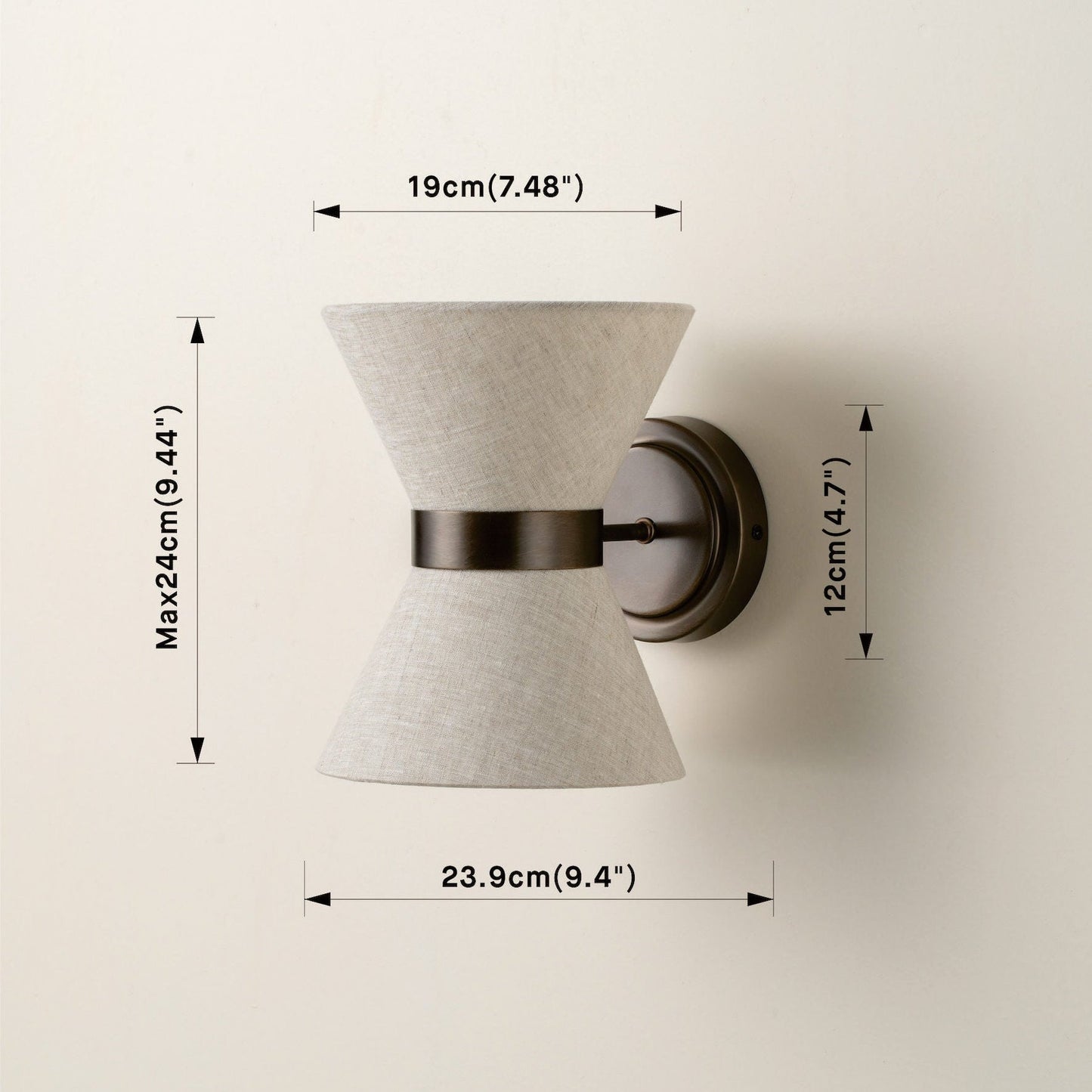 Bronzen Wandlamp met Natuurlijke Linnen Kap en Elegante Afwerking voor Binnengebruik 7