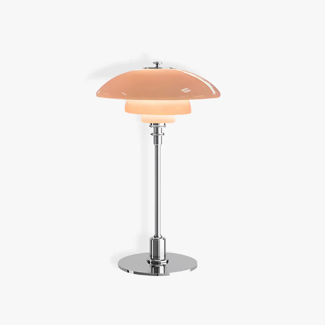 Moderne Deense Tafellamp van Metaal en Glas Chroom + Roze