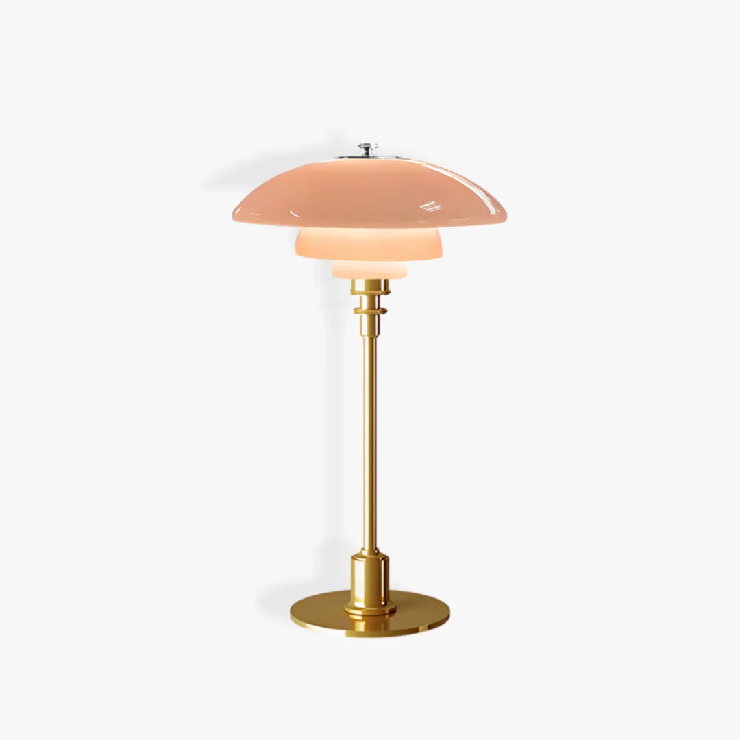 Moderne Deense Tafellamp van Metaal en Glas Goud + Roze
