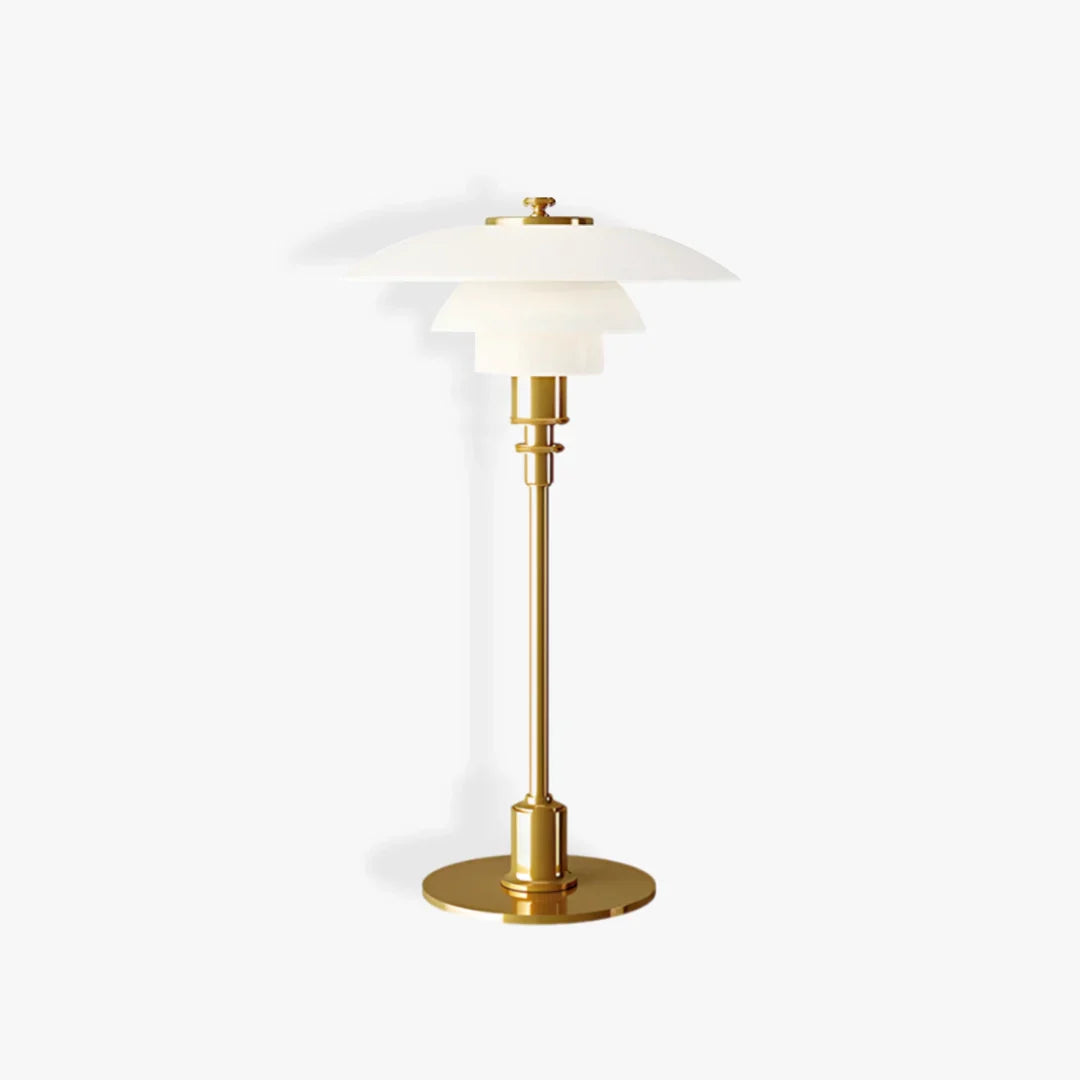 Moderne Deense Tafellamp van Metaal en Glas Goud + Wit