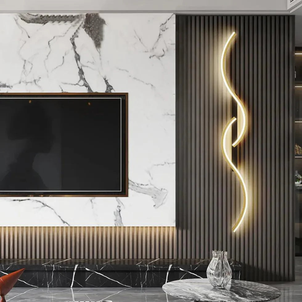 Moderne Led Wandlamp Golvend Design voor Slaapkamer of Woonkamer Zwart Goud
