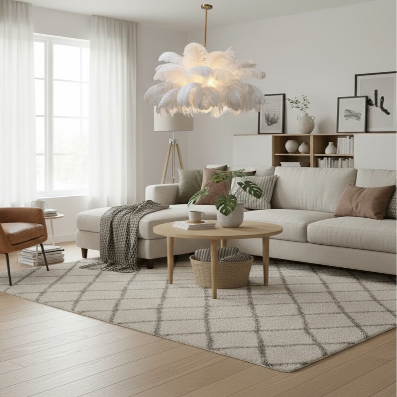 Plafondlamp Kroonluchter Modern met Struisvogelveren Wit