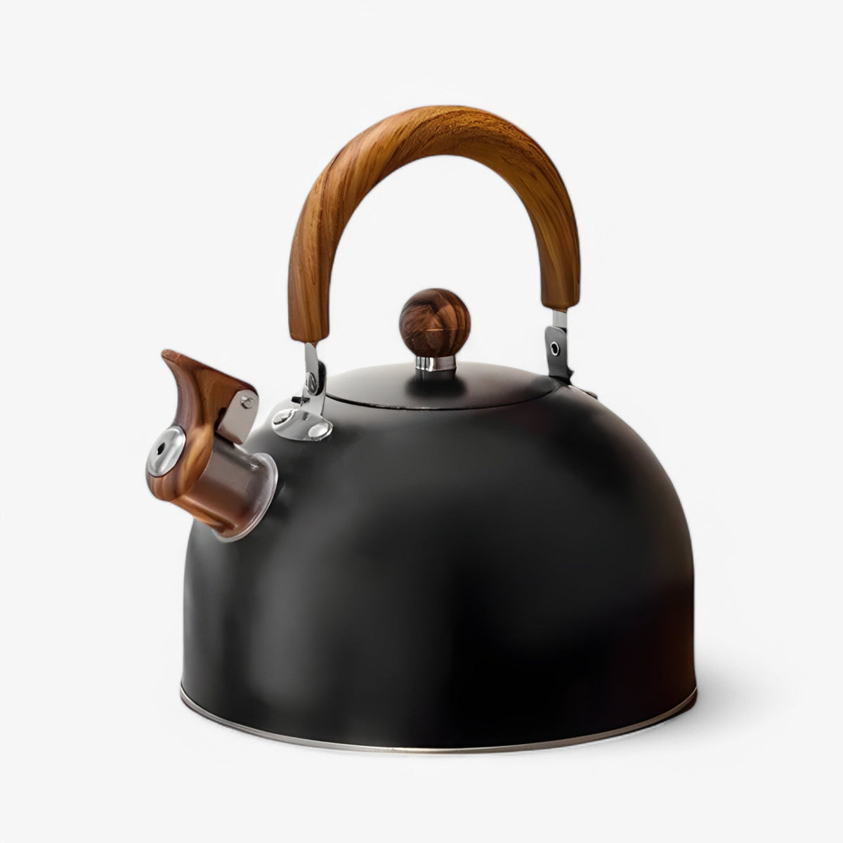 Retro Fluitketel Waterkoker 1,7L met Houten Handvat Zwart