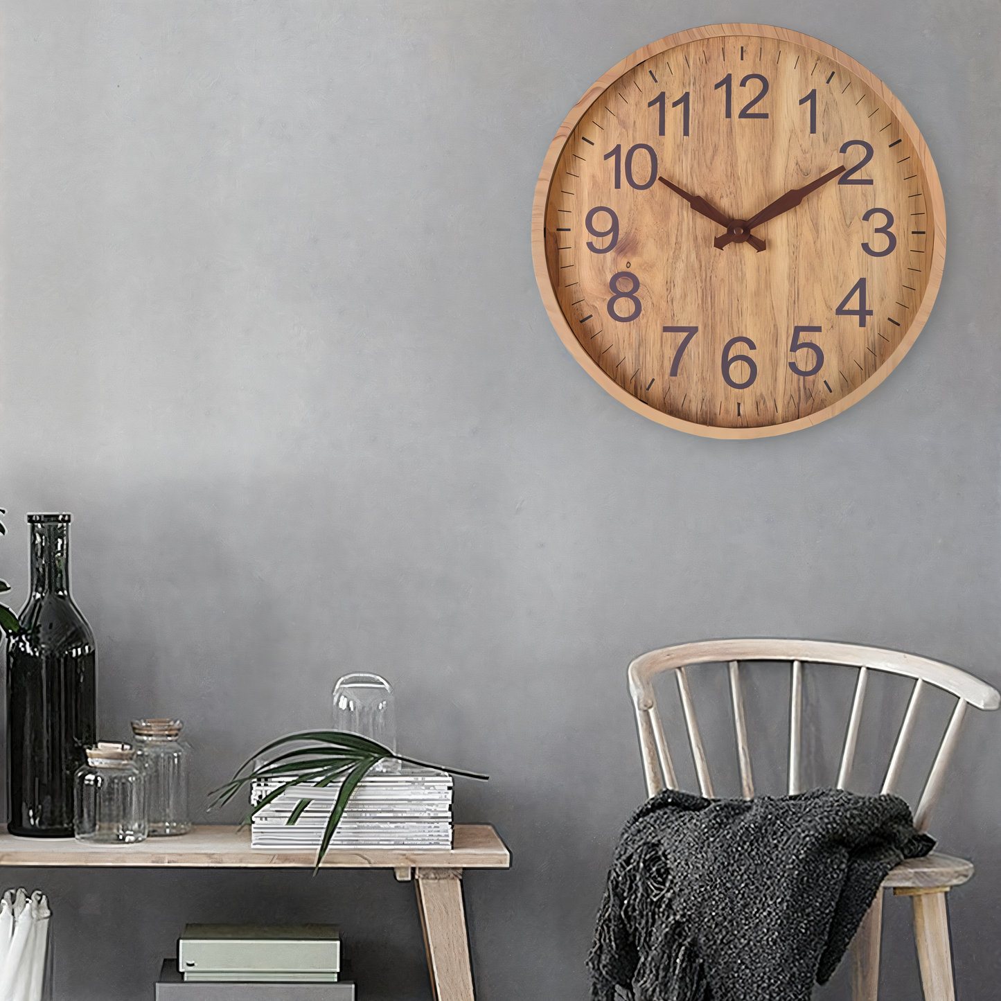 Elegante Houten Wandklok – Stille Keukenklok met Grote Cijfers en Geruisloze Werking 2