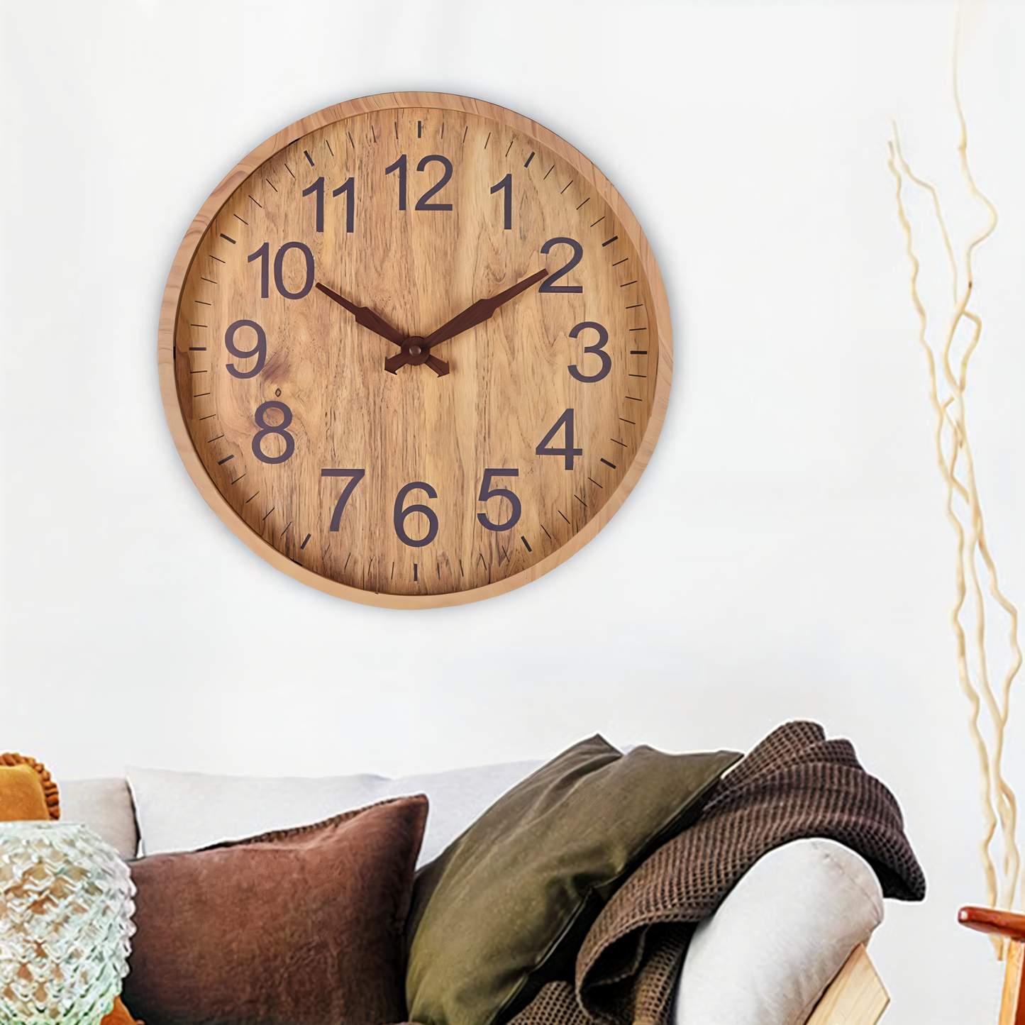Elegante Houten Wandklok – Stille Keukenklok met Grote Cijfers en Geruisloze Werking 3