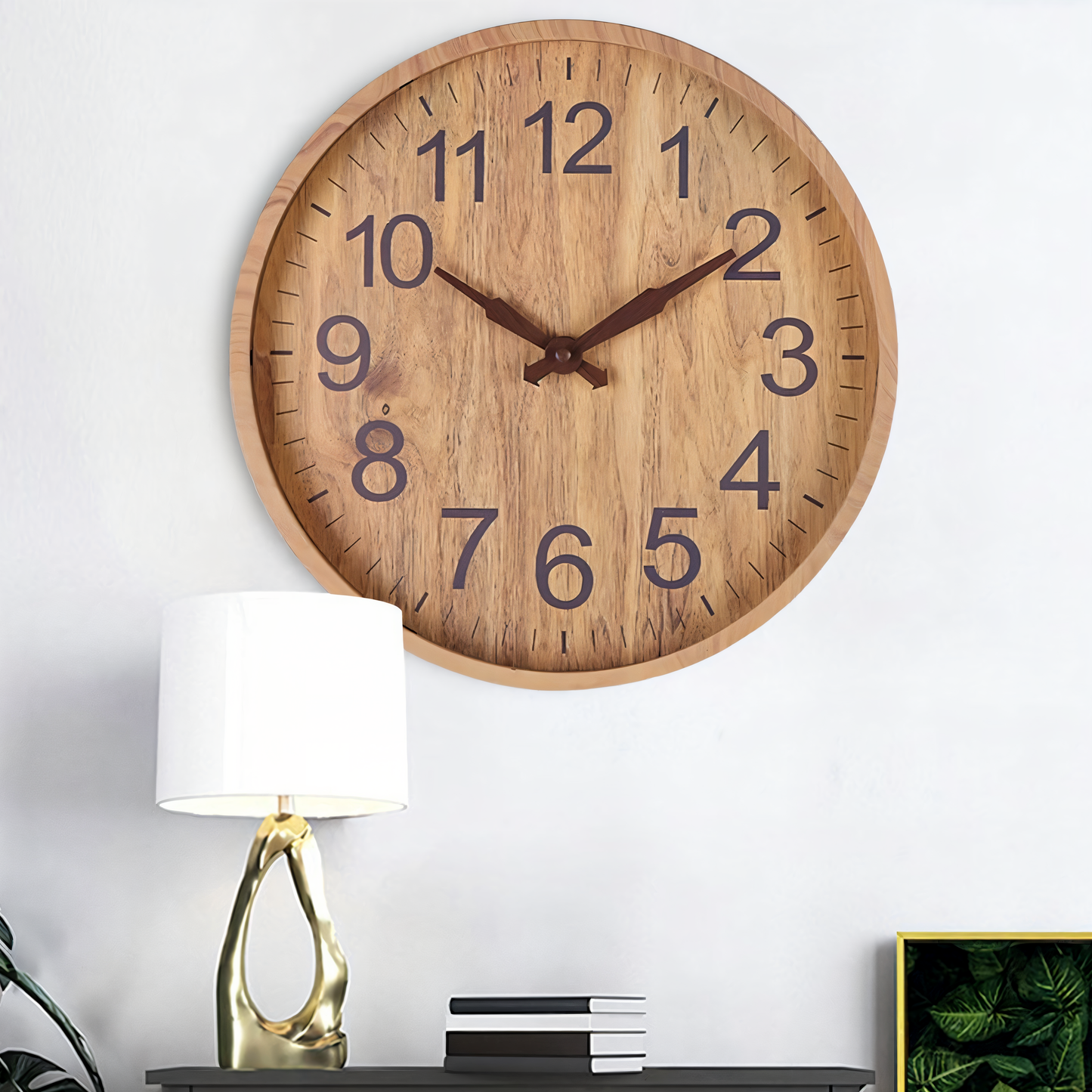 Elegante Houten Wandklok – Stille Keukenklok met Grote Cijfers en Geruisloze Werking 4