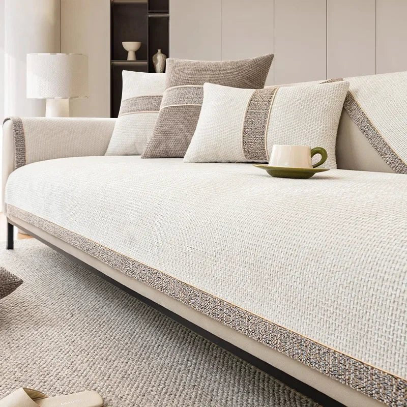 Elegante Linnen Look Sofa Cover voor Banken – Stijlvolle Bescherming tegen Vlekken en Dierenharen 0