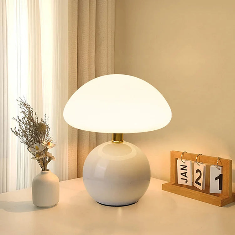 Franse Crème Paddenstoellamp – Bauhaus Ontwerp voor Binnenverlichting, 30 cm Hoog 0