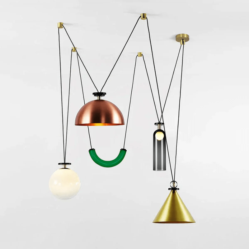 Industriele Eettafel Hanglamp met Geometrisch Design G Rood koper: 110cm x H 150cm