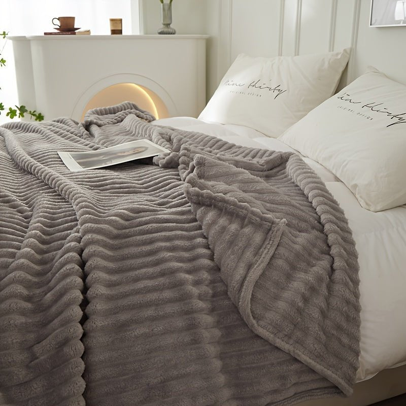 Fleece Plaid Deken Zacht met Gestreept Ontwerp voor Bed en Bank