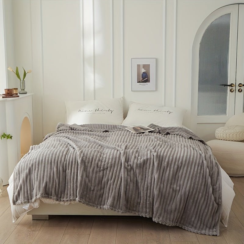 Gestreepte Fleece Deken van 100% Polyester voor Warmte en Comfort 4
