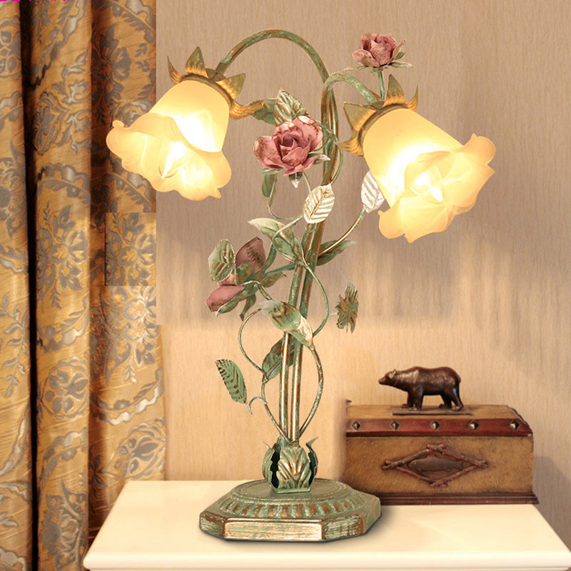 Groene Nachttafel Lamp met Bloemendecoratie – Shabby Chic Stijl voor Slaapkamer, Verstelbare Hoogte 4