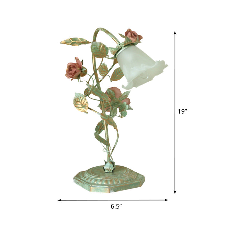 Groene Nachttafel Lamp met Bloemendecoratie – Shabby Chic Stijl voor Slaapkamer, Verstelbare Hoogte 6