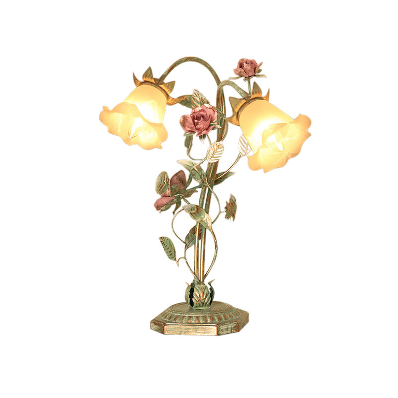 Groene Nachttafel Lamp met Bloemendecoratie – Shabby Chic Stijl voor Slaapkamer, Verstelbare Hoogte 7