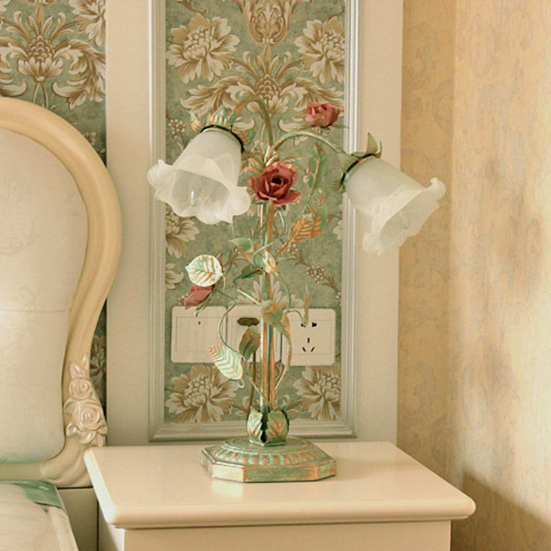 Groene Nachttafel Lamp met Bloemendecoratie – Shabby Chic Stijl voor Slaapkamer, Verstelbare Hoogte 8