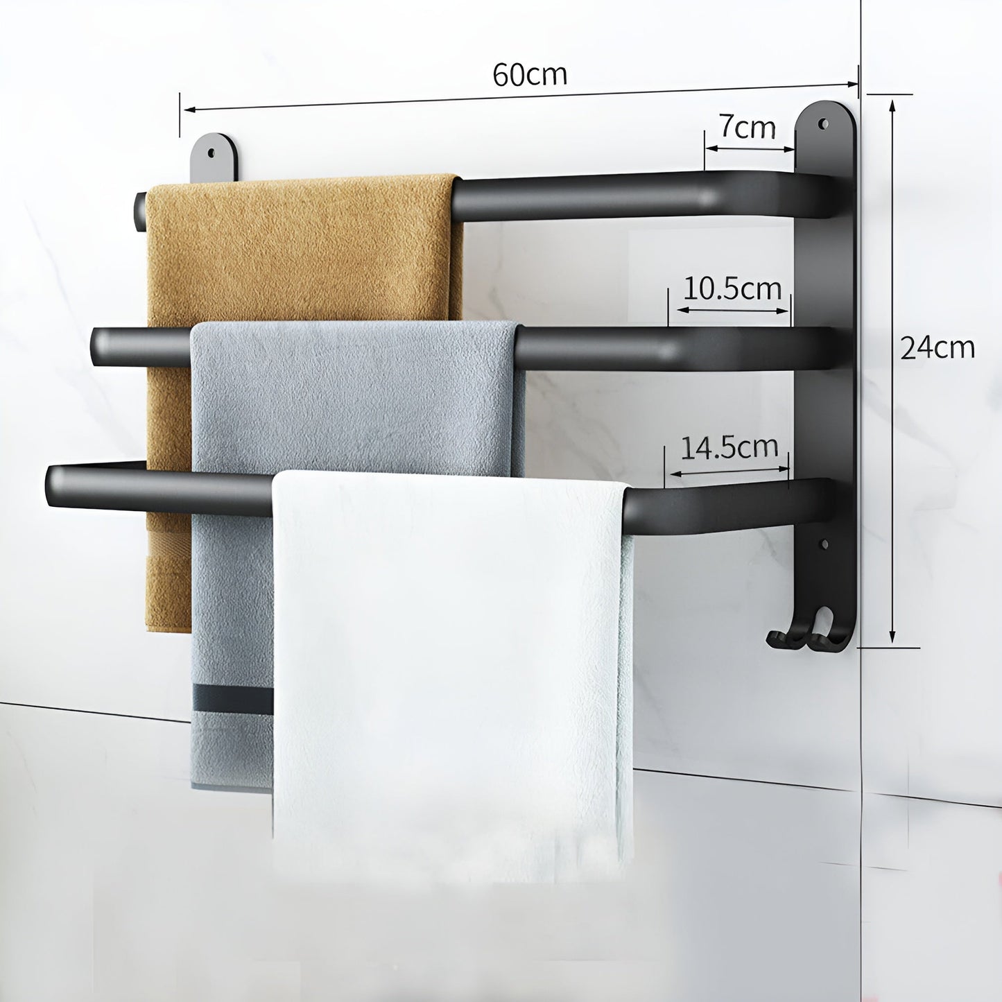 Handdoekrek met 3 Lagen en Wandmontage zonder Boren voor Badkamer 1