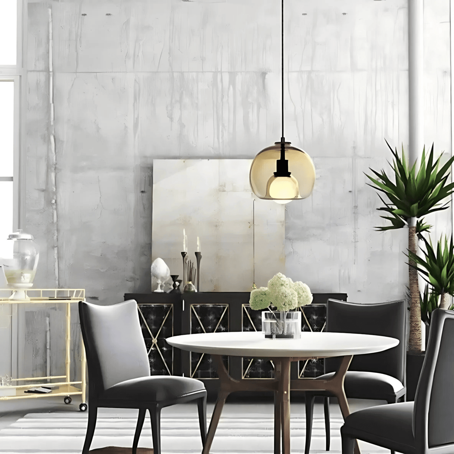 Handgeblazen Glazen Hanglamp voor Eettafel – Clyde Collectie in Rookgrijs, Helder en Amber 4