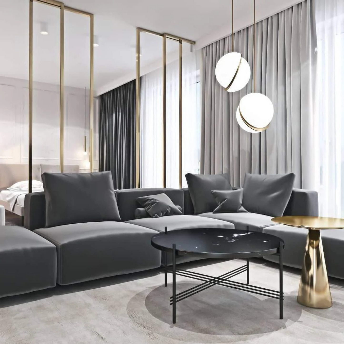 Bol Hanglamp met Gouden Accenten – Moderne Woonkamer Lamp