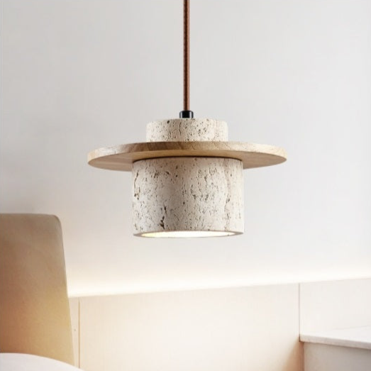 Hanglamp Eettafel LED van Travertin en Hout
