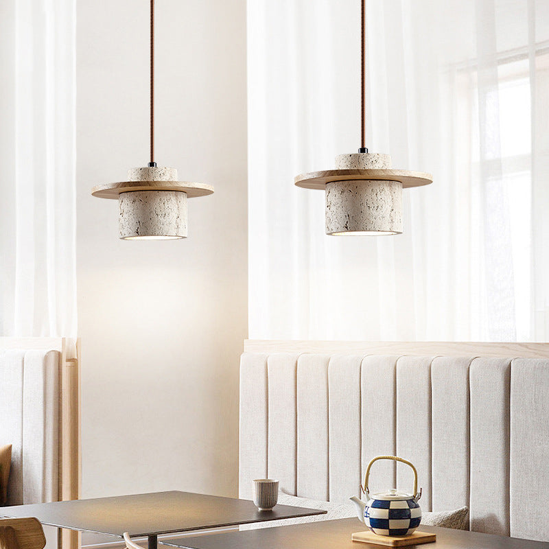 Hanglamp Eettafel LED van Travertin en Hout
