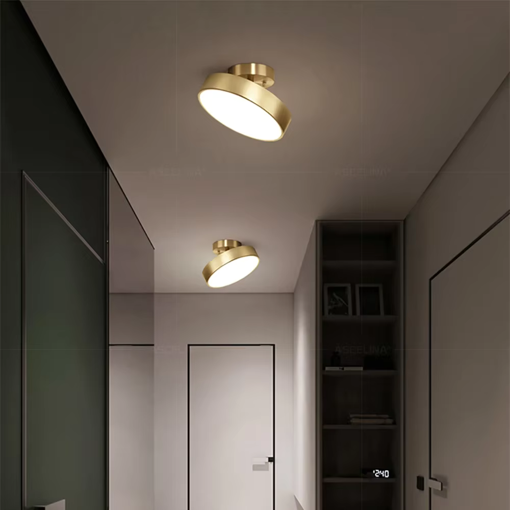Verstelbare Ronde Plafondlamp van Goudkleurig Metaal