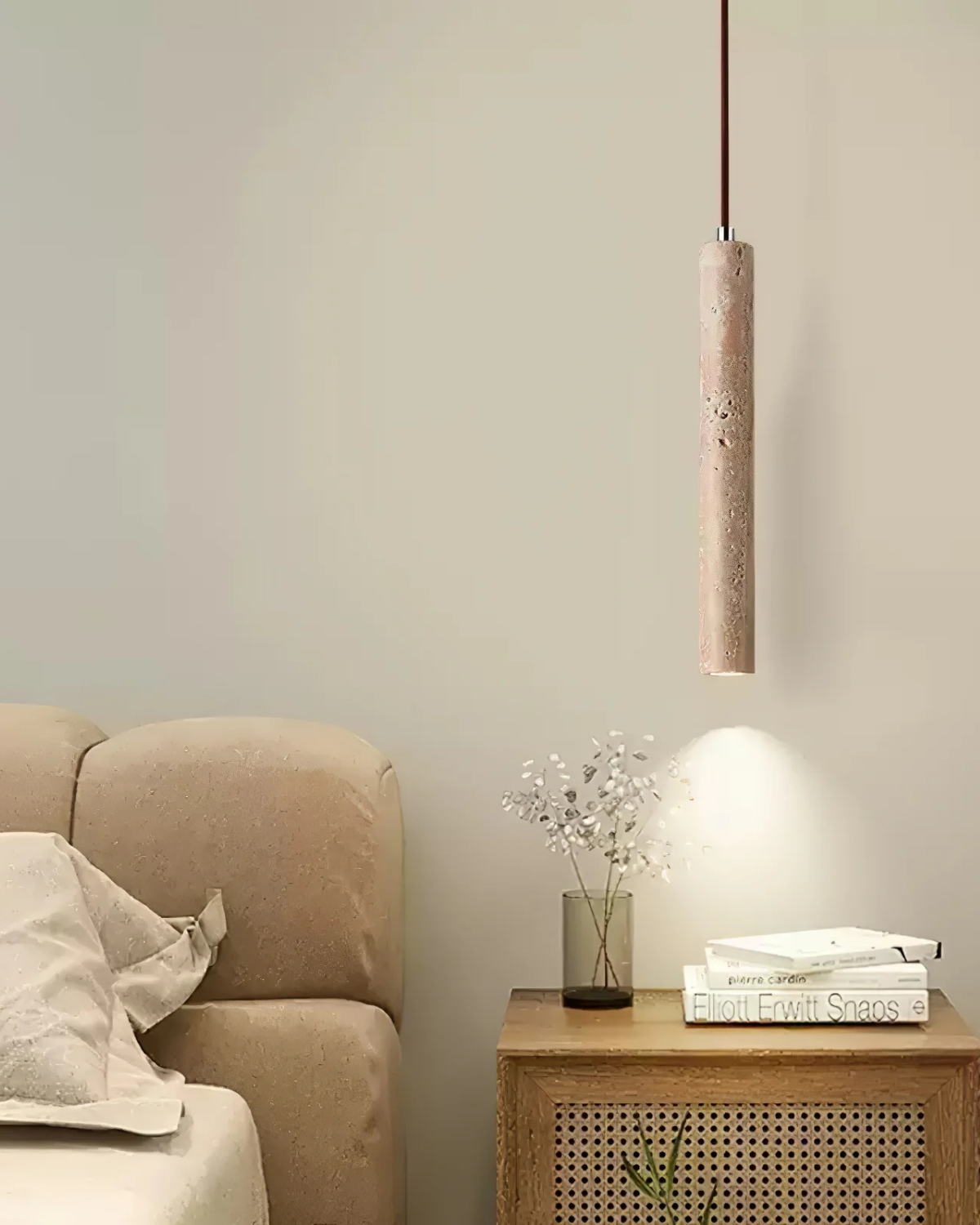 Japandi Buisvormige Hanglamp Slaapkamer Travertijn