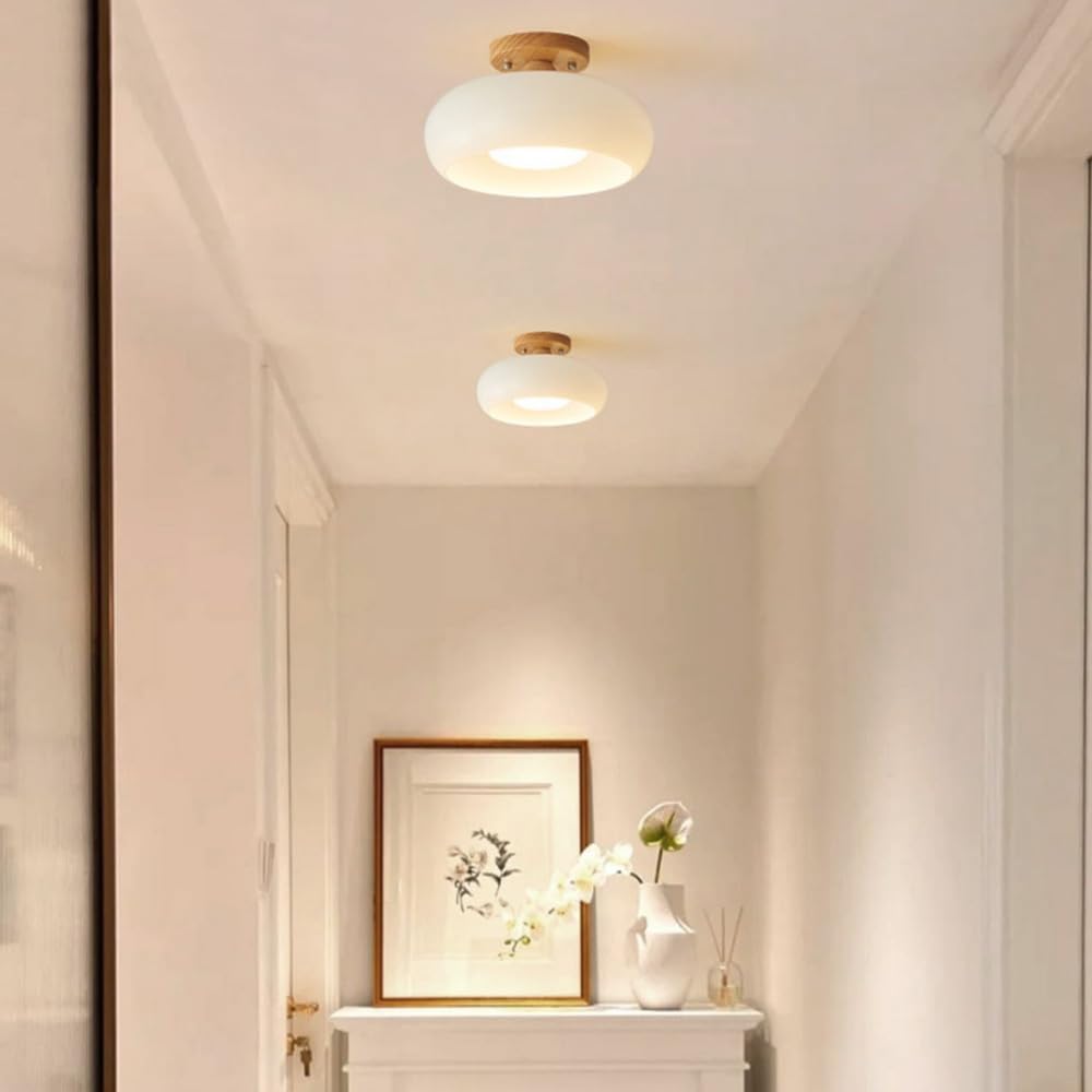 Plafondlamp Hout en Glas met LED