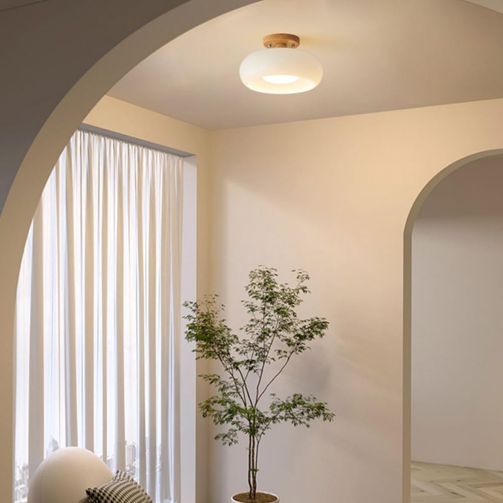 Hedendaags LED Plafondlicht met Hout en Glas – Verstelbare Kleurtemperatuur voor Woonkamer en Slaapkamer 3