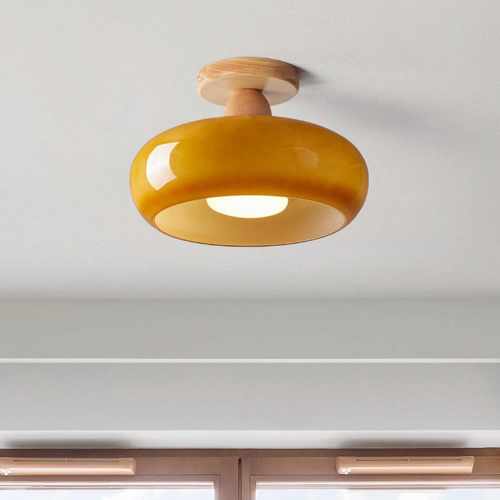 Hedendaags LED Plafondlicht met Hout en Glas – Verstelbare Kleurtemperatuur voor Woonkamer en Slaapkamer 8