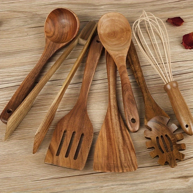 Houten Keukengerei Set van 7 Stukken – Duurzaam Keukengereedschap met Ergonomische Handgrepen 0