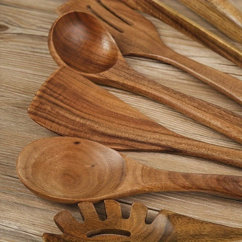 Houten Keukengerei Set van 7 Stukken – Duurzaam Keukengereedschap met Ergonomische Handgrepen 3